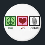 Peace Love Forensics Magnet<br><div class="desc">If you find forensic science fascinating,  this is the perfect design. It features a peace sign,  heart,  and fingerprint.</div>