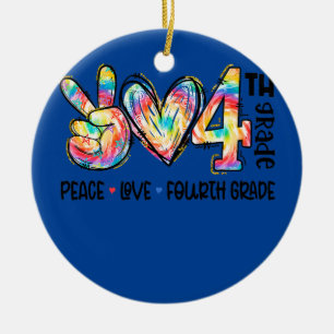 Peace Love Fourth Grade Teacher Gift Funny Tie Ceramic Tree Decoration