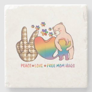 Peace, Love, Free Mum Hugs - LGBTQ+ Pride Design Stone Coaster