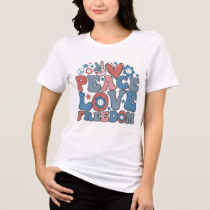 PEACE LOVE FREEDOM Retro Groovy Patriotic Tri-Blend Shirt