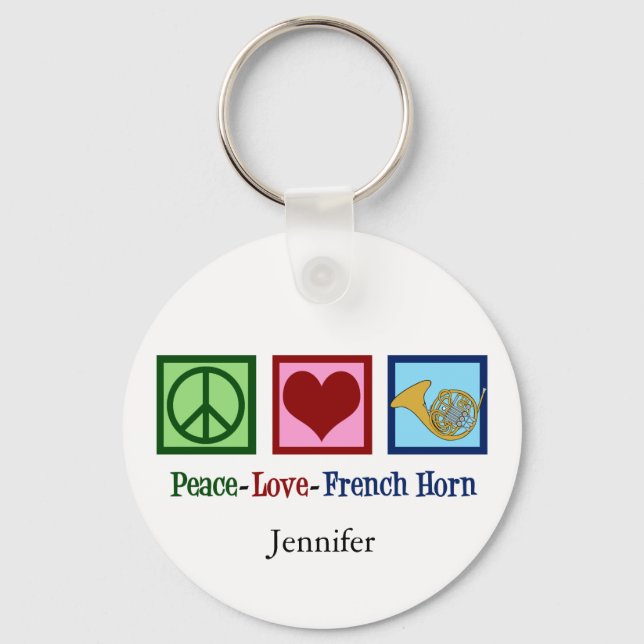 Peace Love French Horn Key Ring (Front)