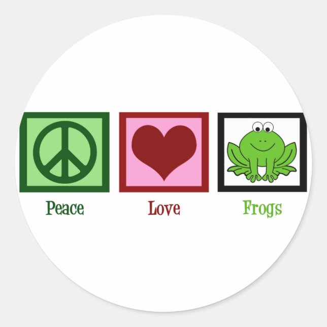 Peace Love Frogs Classic Round Sticker (Front)