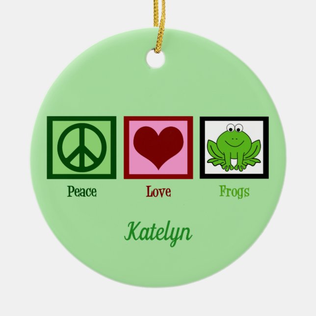 Peace Love Frogs Metal Cute Custom Frog Christmas Ceramic Tree Decoration (Front)