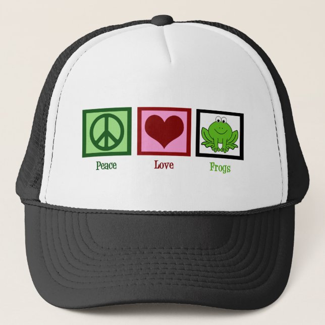 Peace Love Frogs Trucker Hat (Front)