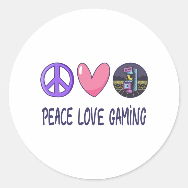 Peace Love Gaming Classic Round Sticker (Front)