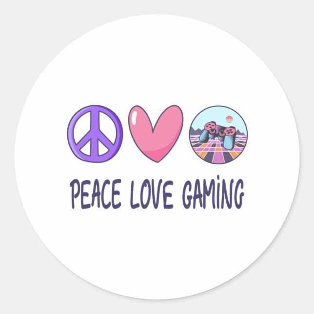 Peace Love Gaming Classic Round Sticker (Front)