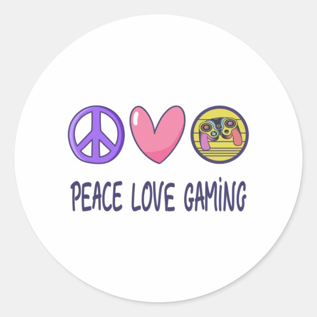 Peace Love Gaming Classic Round Sticker (Front)
