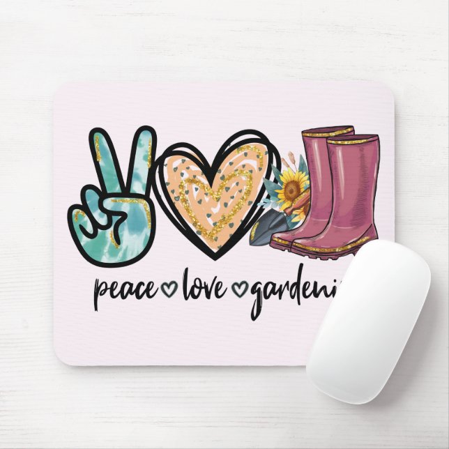 Peace - Love - Gardening Mouse Mat (With Mouse)