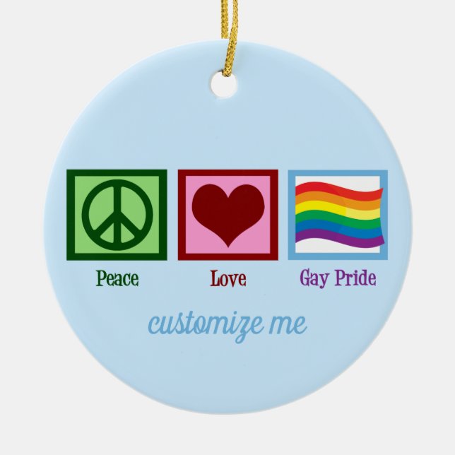 Peace Love Gay Pride Cute Custom Christmas Ceramic Tree Decoration (Front)
