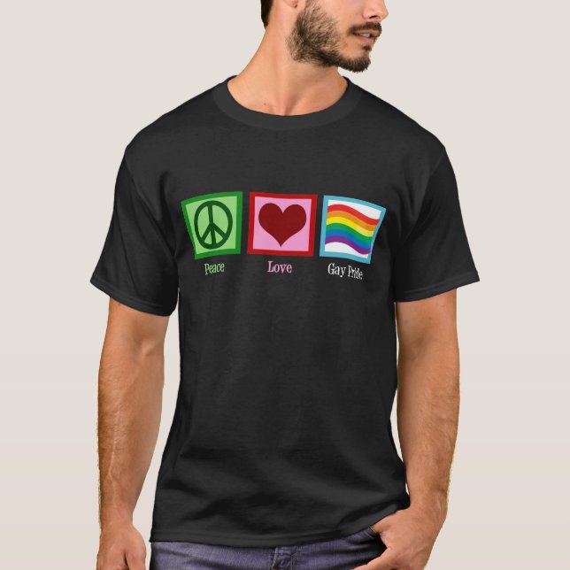 Peace Love Gay Pride Parade Rainbow Flag T-Shirt (Front)