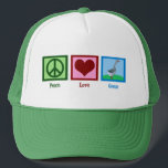 Peace Love Geese Trucker Hat<br><div class="desc">A cute geese gift featuring a peace sign, heart and a goose.</div>
