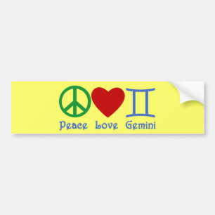 Peace Love Gemini Astrological Design Bumper Sticker