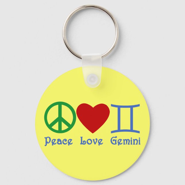 Peace Love Gemini Astrological Design Key Ring (Front)