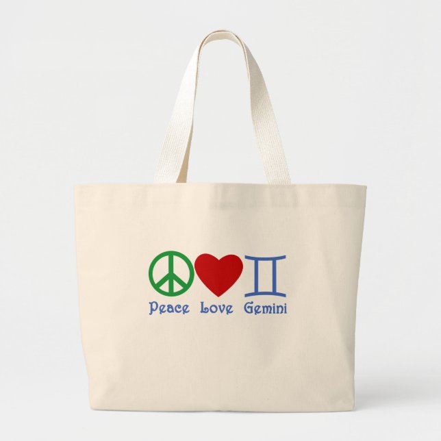 Peace Love Gemini Astrological Design Large Tote Bag (Front)