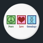 Peace Love Genealogy Magnet<br><div class="desc">Peace Love Genealogy. A cute ancestry design with a peace sign,  heart,  and a DNA double helix strand to represent family history,  heritage,  and lineage. A great genealogist gift for people who study kinship in genealogical research.</div>