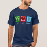 Peace Love Genealogy T-Shirt<br><div class="desc">Peace Love Genealogy. A cute ancestry design with a peace sign, heart, and a DNA double helix strand to represent family history, heritage, and lineage. A great genealogist gift for people who study kinship in genealogical research.</div>