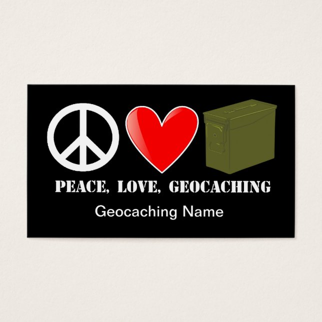 Peace, Love, Geocaching Stash Card (Front)