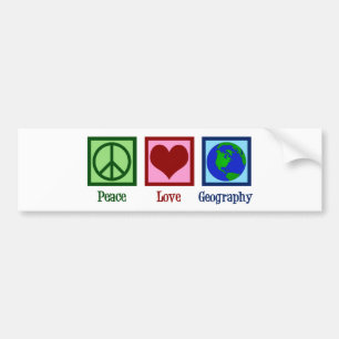 Peace Love Geography Teacher World Map Bumper Sticker