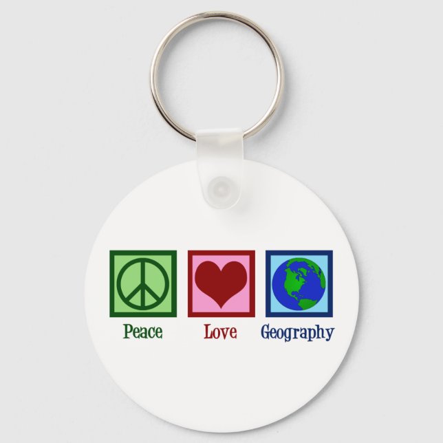 Peace Love Geography Teacher World Map Key Ring (Front)