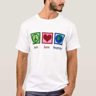 Peace Love Geography Teacher World Map T-Shirt