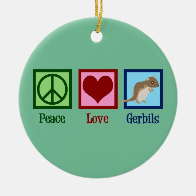 Peace Love Gerbils Ceramic Tree Decoration (Front)