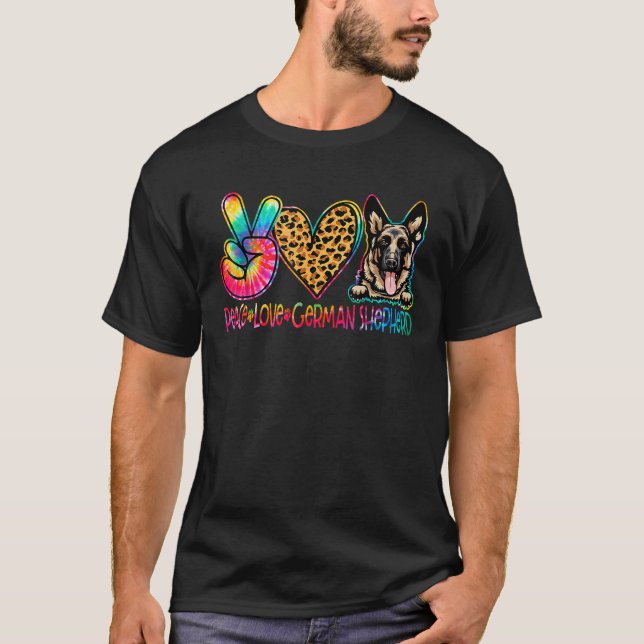 Peace Love German Shepherd Tie Dye Dog Lover  T-Shirt (Front)