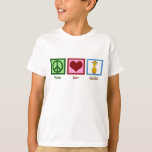 Peace Love Giraffes Cute Giraffe Kids T-Shirt<br><div class="desc">Peace Love Giraffes kids t-shirt. Pretty green peace sign,  red heart,  and cartoon giraffe on a cute children's tee for a zoo or safari.</div>