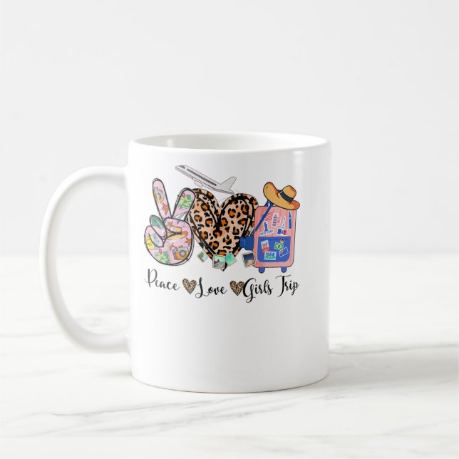 Peace Love Girls Trip Leopard Heart Luggage Raise  Coffee Mug (Left)