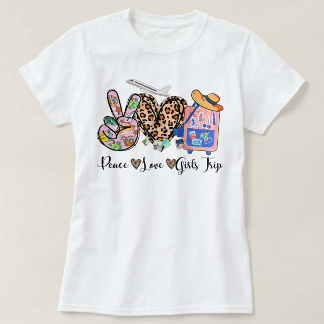 Peace Love Girls Trip Leopard Heart Luggage Raise  T-Shirt (Design Front)