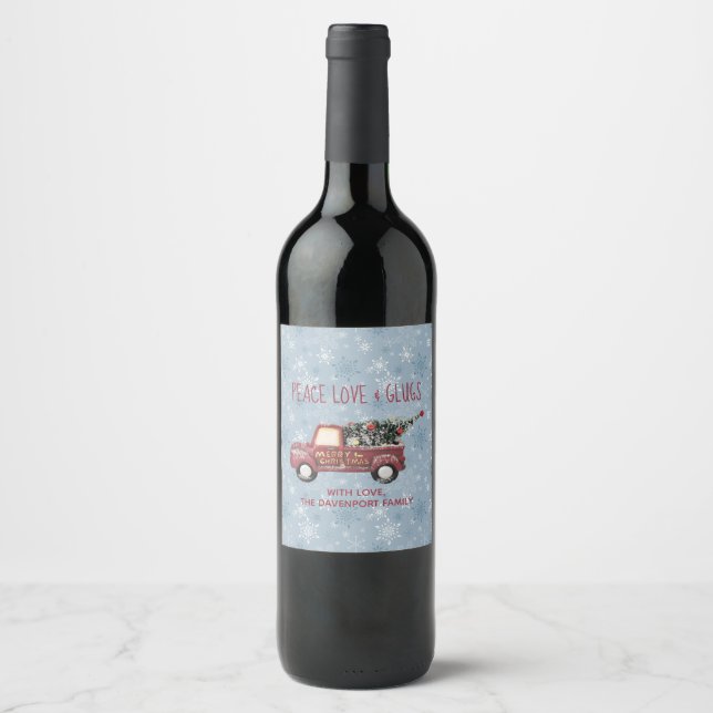 Peace Love & Glugs Toy Truck Merry Christmas Wine Label (Front)