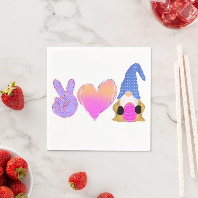 Peace Love Gnome | Cute Easter Pastel Sublimation Napkin (Insitu)