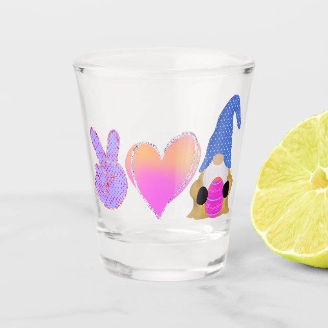 Peace Love Gnome | Cute Easter Pastel Sublimation Shot Glass (Front)