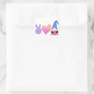 Peace Love Gnome Cute Easter Pastel Sublimation Square Sticker