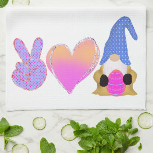 Peace Love Gnome   Cute Easter Pastel Sublimation Tea Towel