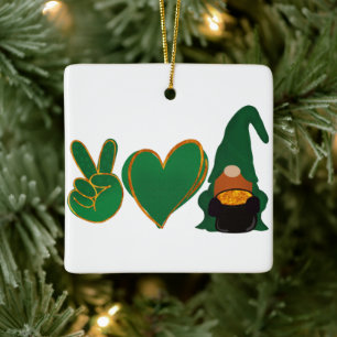Peace Love Gnome St Patrick's Day Sublimation Ceramic Ornament