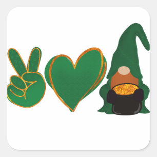 Peace Love Gnome   St Patrick's Day Sublimation Square Sticker