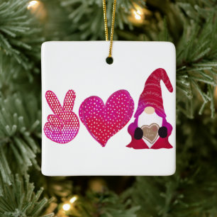 Peace Love Gnome Valentine Day Sublimation Ceramic Ornament