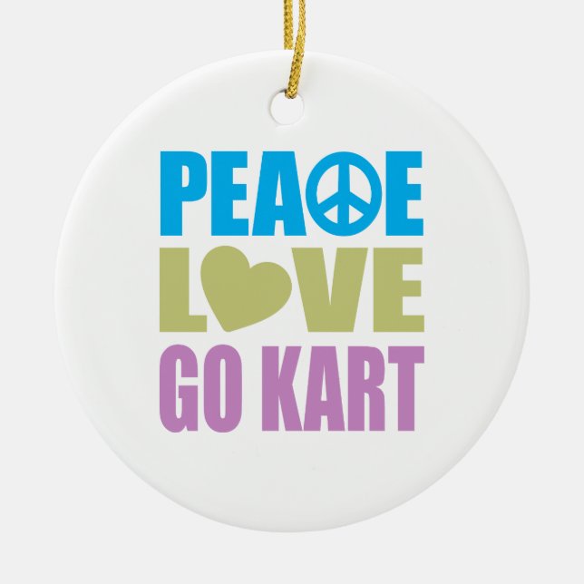 Peace Love Go Kart Ceramic Tree Decoration (Front)