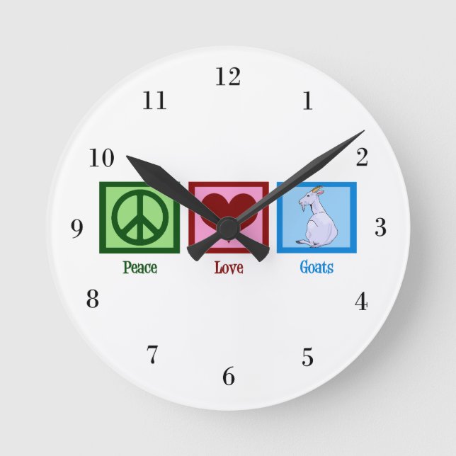 Peace Love Goats Round Clock (Front)