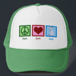 Peace Love Goats Trucker Hat<br><div class="desc">A pretty green peace sign,  red heart,  and an adorable goat gift for a farmer or person who likes farm animals.</div>