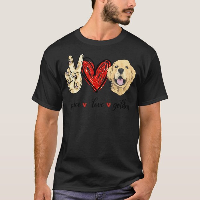 Peace Love Golden Dog Golden Retriever Dad Mum T-Shirt (Front)