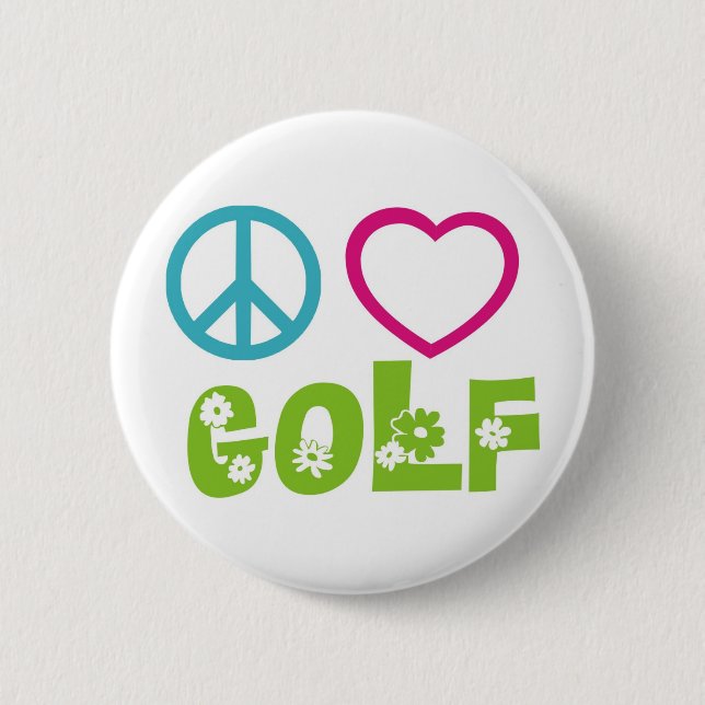 Peace Love Golf 6 Cm Round Badge (Front)