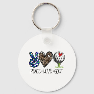 Peace Love Golf Funny Leopard Heart Golf Lovers Key Ring