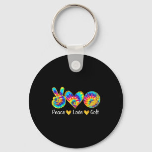 Peace Love Golf Funny Tie Dye Golf Lovers Key Ring