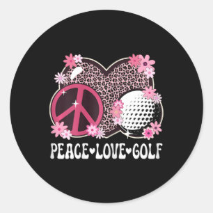 Peace Love Golf Lover Leopard Print Women Girls Cu Classic Round Sticker