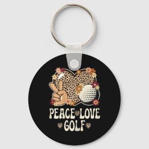 Peace Love Golf Lover Outfit Cheetah Print Women G Key Ring