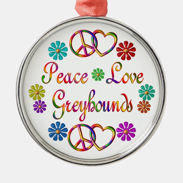 PEACE LOVE GREYHOUNDS METAL TREE DECORATION (Front)
