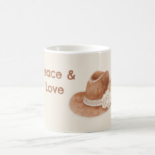 Peace Love Groovy Hat Cream Flower Coffee Mug