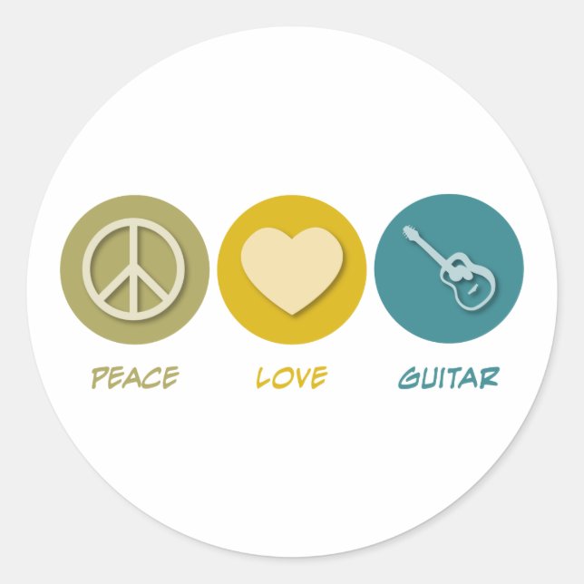 Peace Love Guitar Classic Round Sticker (Front)