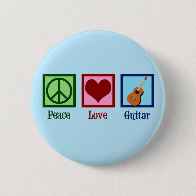Peace Love Guitar Cute Blue Guitarist 6 Cm Round Badge (Front)